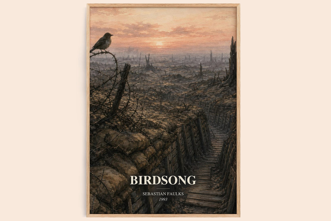 Birdsong watercolour book poster by Sebastian Faulks – framed literary art print