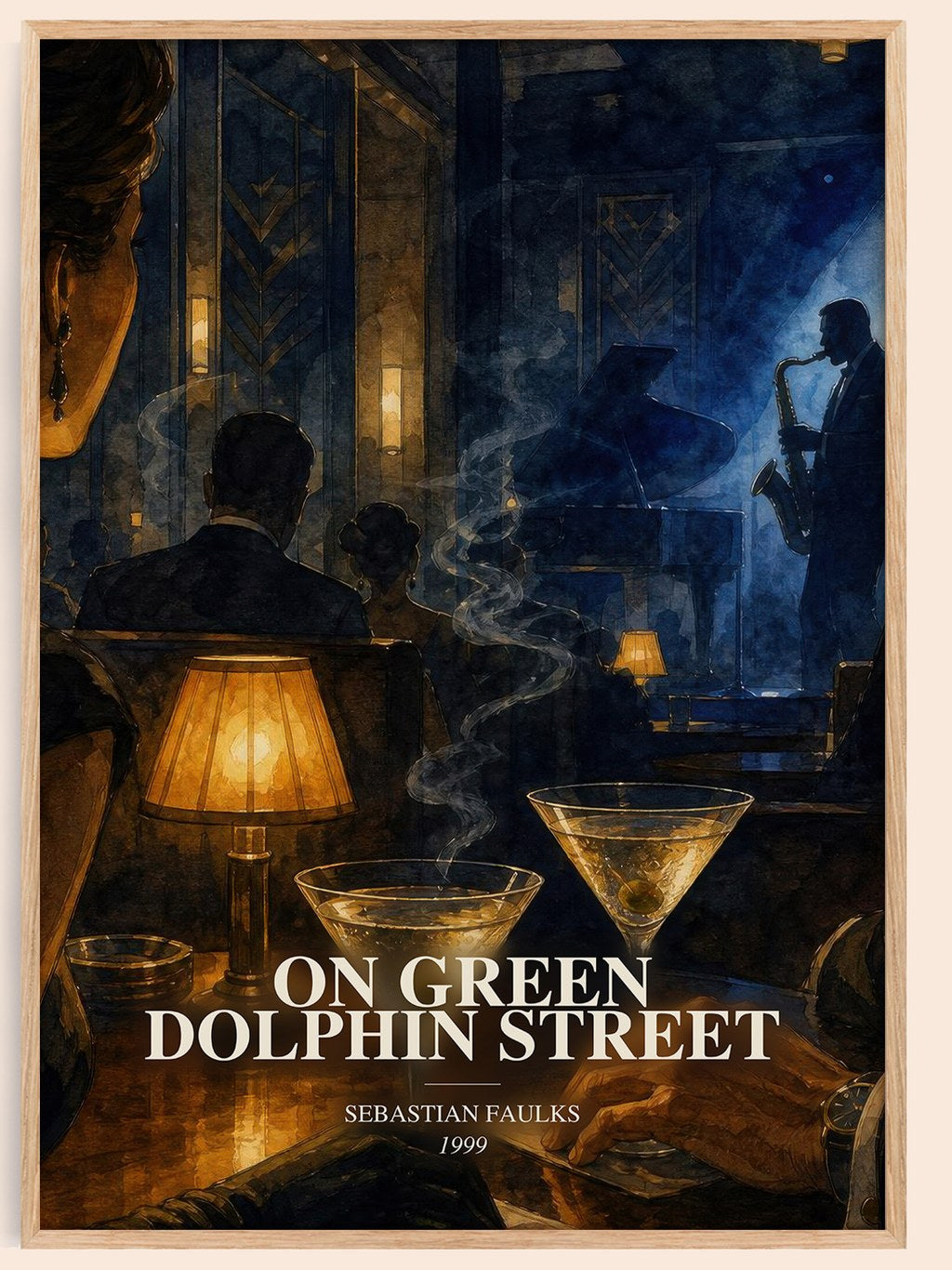 On Green Dolphin Street watercolour book poster by Sebastian Faulks – framed literary art print