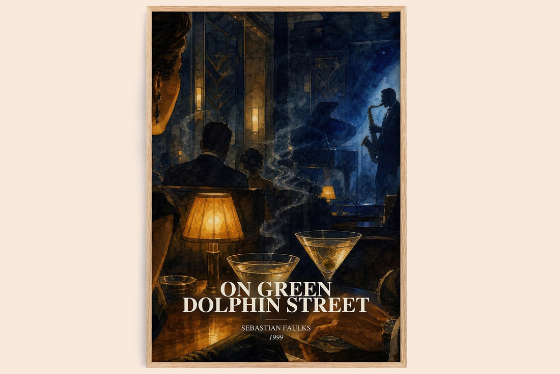On Green Dolphin Street watercolour book poster by Sebastian Faulks – framed literary art print