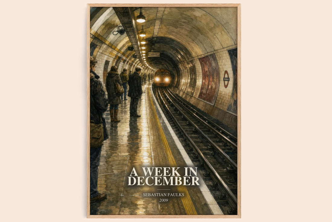 A Week in December watercolour book poster by Sebastian Faulks – framed literary art print