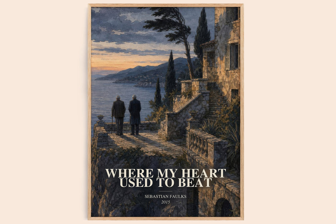 Where My Heart Used to Beat watercolour book poster by Sebastian Faulks – framed literary art print