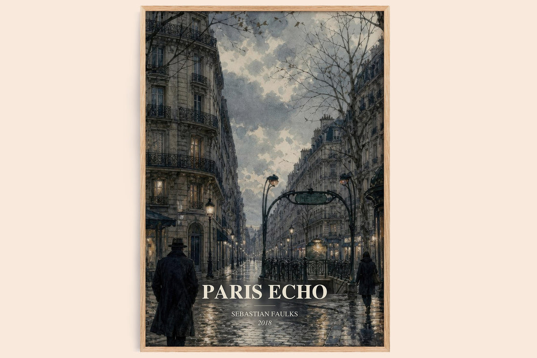Paris Echo watercolour book poster by Sebastian Faulks – framed literary art print