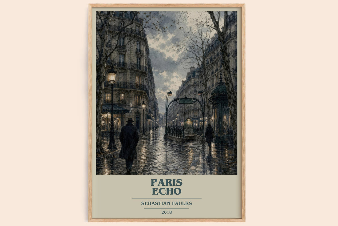 Paris Echo book cover book poster by Sebastian Faulks – framed literary art print