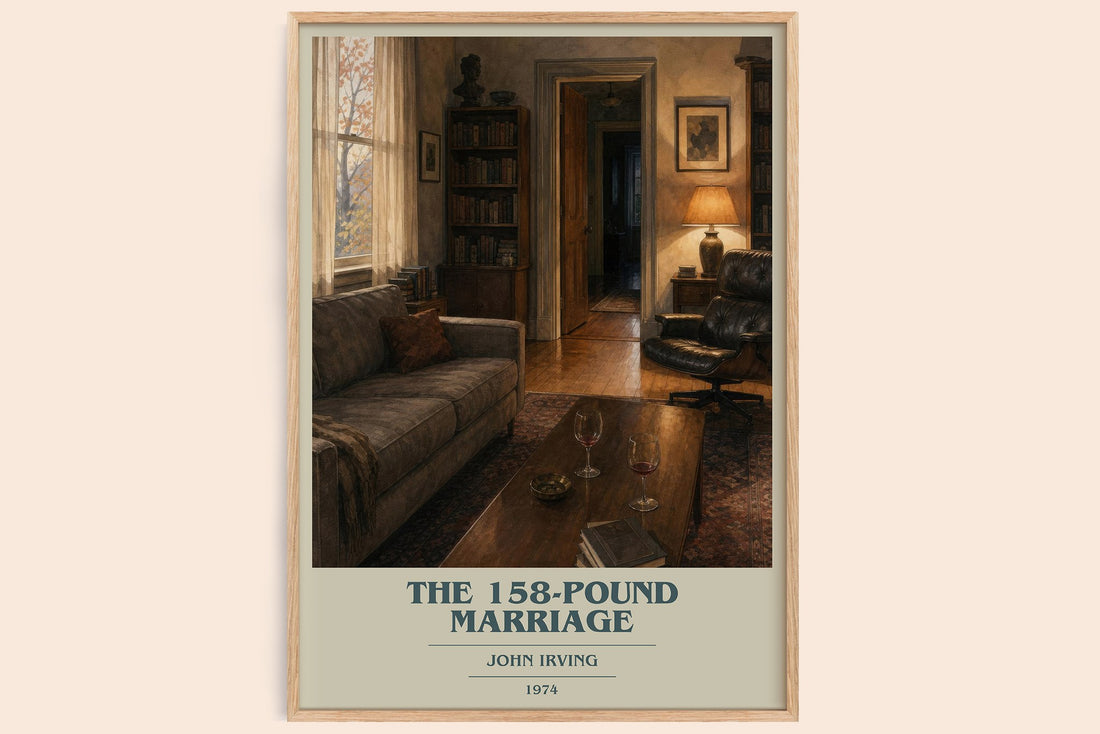 The 158-Pound Marriage book cover book poster by John Irving – framed literary art print