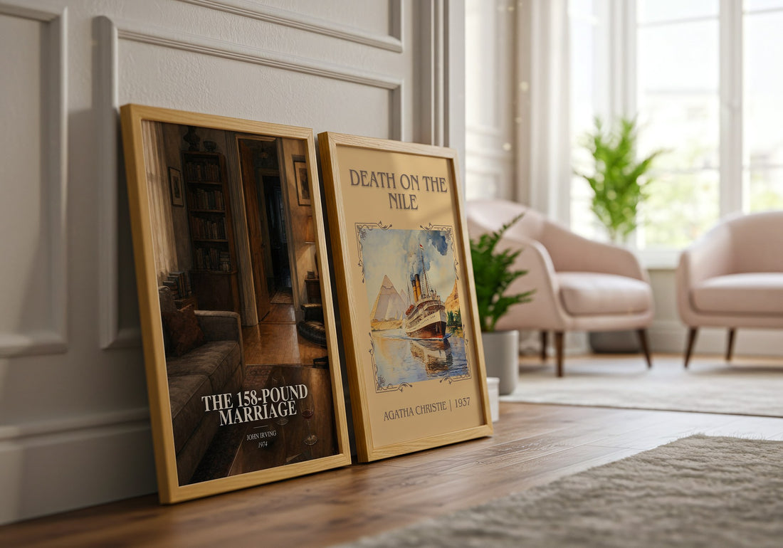 The 158-Pound Marriage watercolour print framed by window – literary home decor