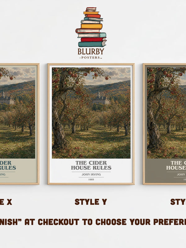 The Cider House Rules book cover print in frame leaning in hallway – literary fiction wall art