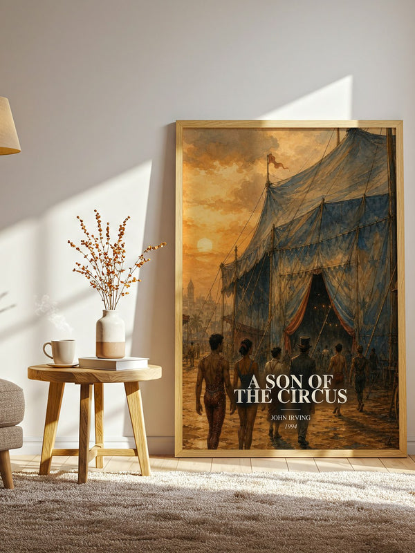 A Son of the Circus watercolour print in frame leaning in hallway – literary fiction wall art
