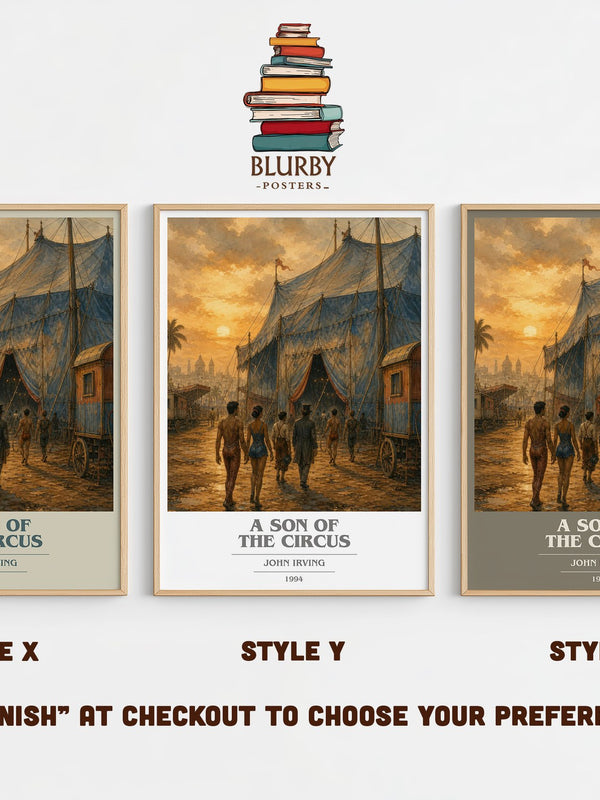 A Son of the Circus book cover print in frame leaning in hallway – literary fiction wall art