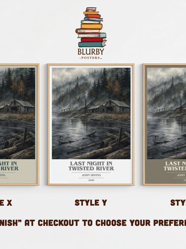 Last Night in Twisted River book cover print in frame leaning in hallway – literary fiction wall art