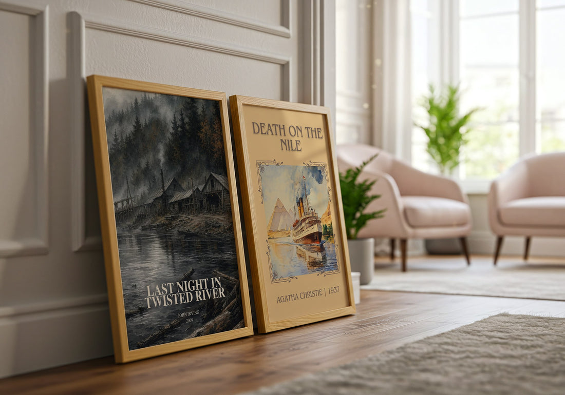 Last Night in Twisted River watercolour print framed by window – literary home decor