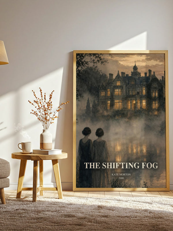 The Shifting Fog watercolour print in frame leaning in hallway – mystery wall art