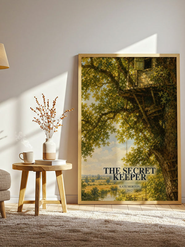 The Secret Keeper watercolour print in frame leaning in hallway – historical fiction wall art