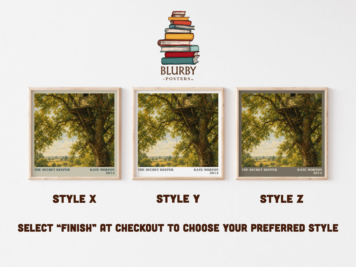 The Secret Keeper literary print in frame leaning in hallway – historical fiction wall art (mockup)