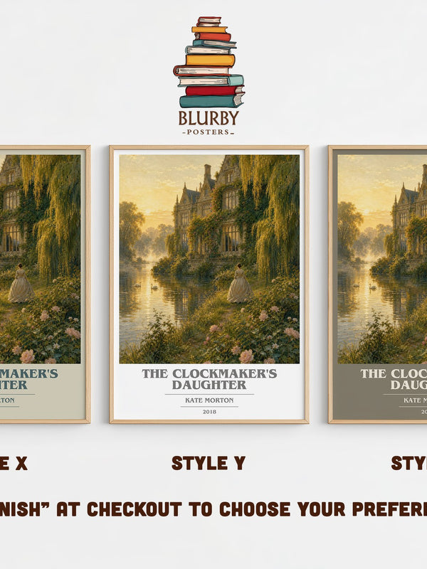 The Clockmaker's Daughter book cover print in frame leaning in hallway – mystery wall art