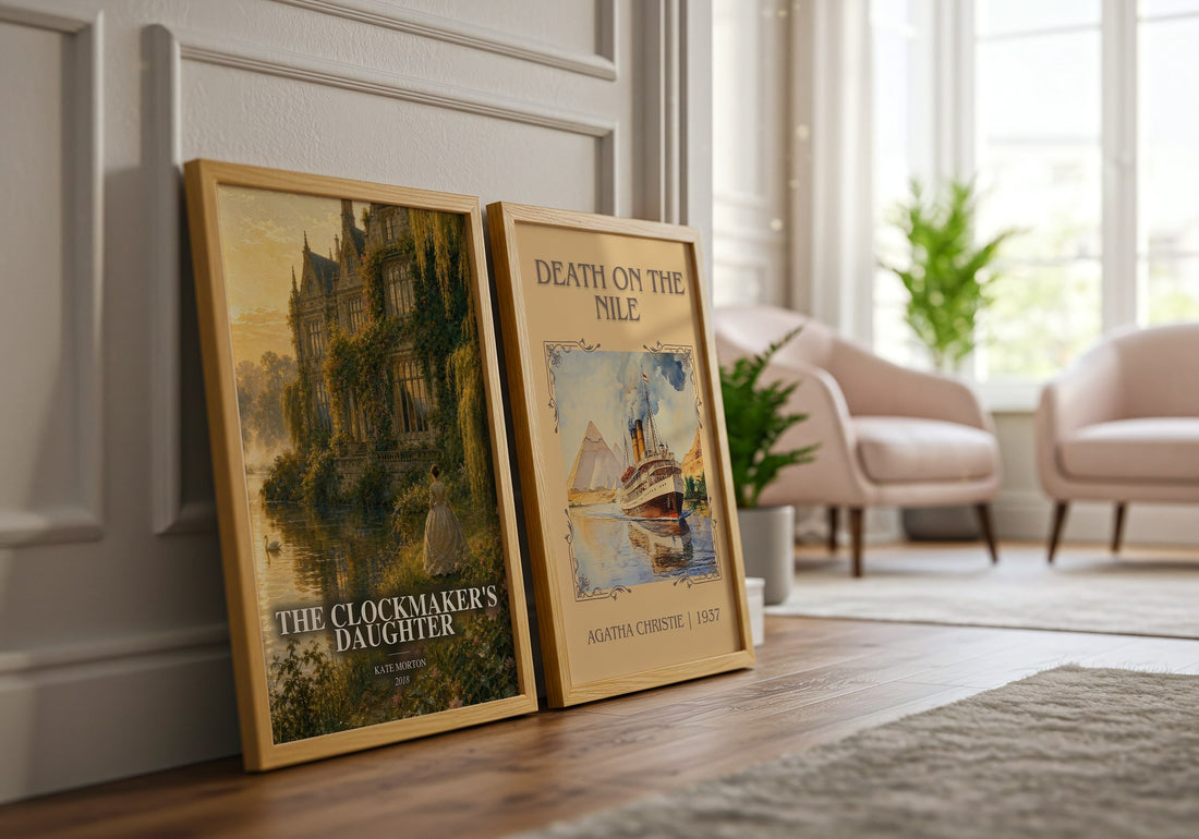 The Clockmaker's Daughter watercolour print framed by window – literary home decor