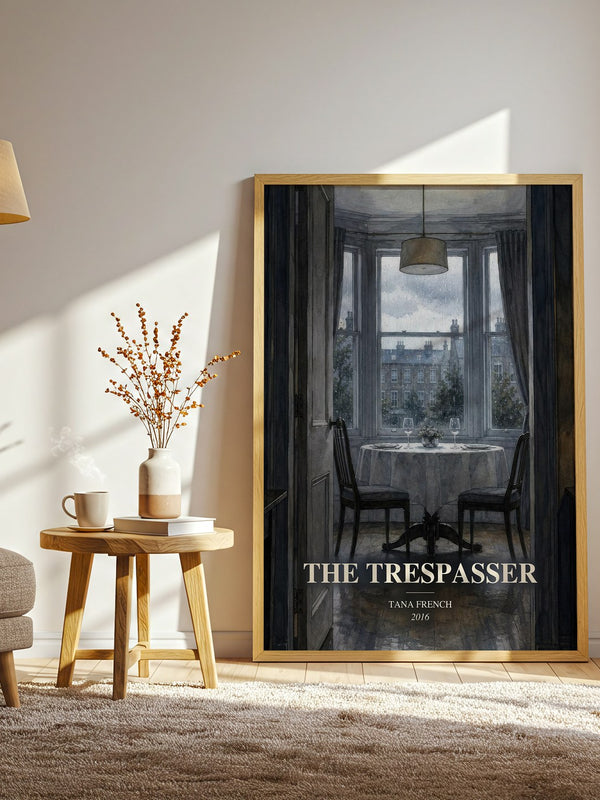 The Trespasser watercolour print in frame leaning in hallway – crime wall art