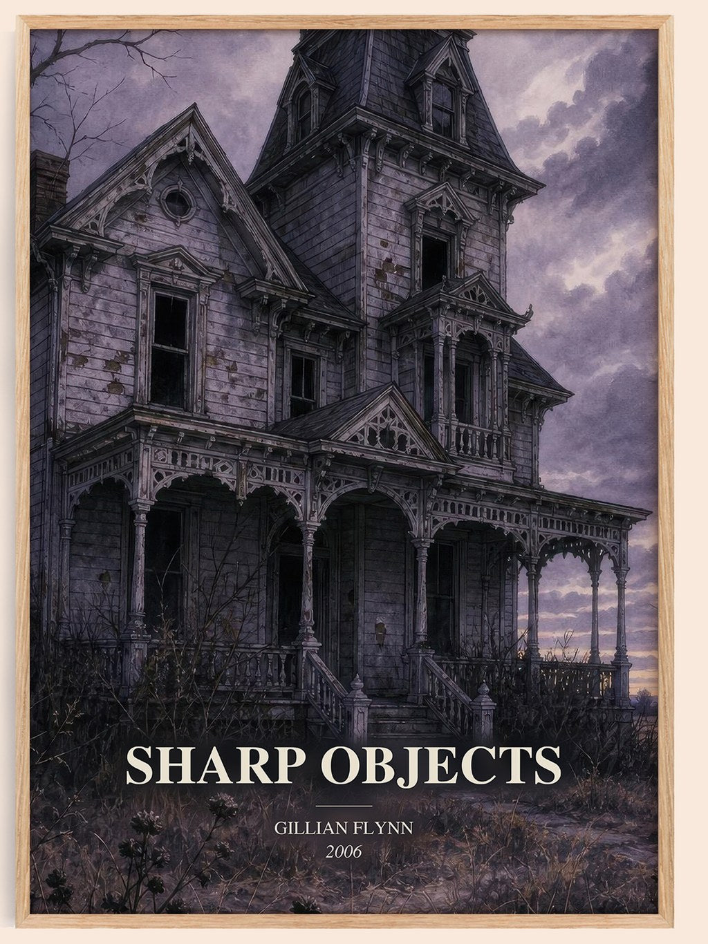 Sharp Objects watercolour book poster by Gillian Flynn – framed literary art print