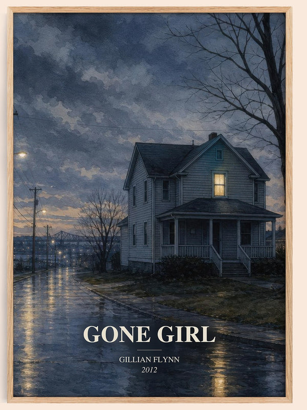 Gone Girl watercolour book poster by Gillian Flynn – framed literary art print