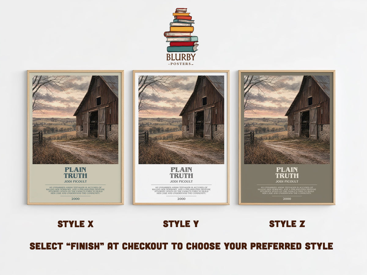 Plain Truth bookish print in frame leaning in hallway – legal thriller wall art (mockup)