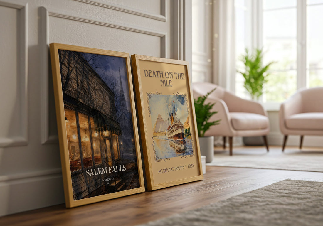 Salem Falls watercolour print framed by window – literary home decor