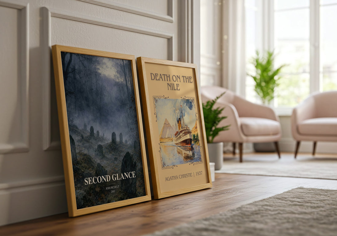 Second Glance watercolour print framed by window – literary home decor