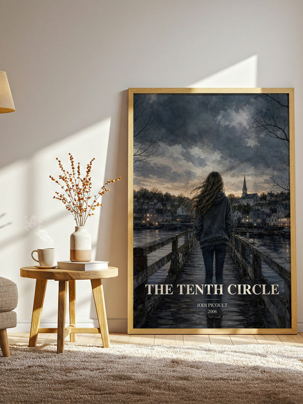 The Tenth Circle watercolour print in frame leaning in hallway – contemporary fiction wall art