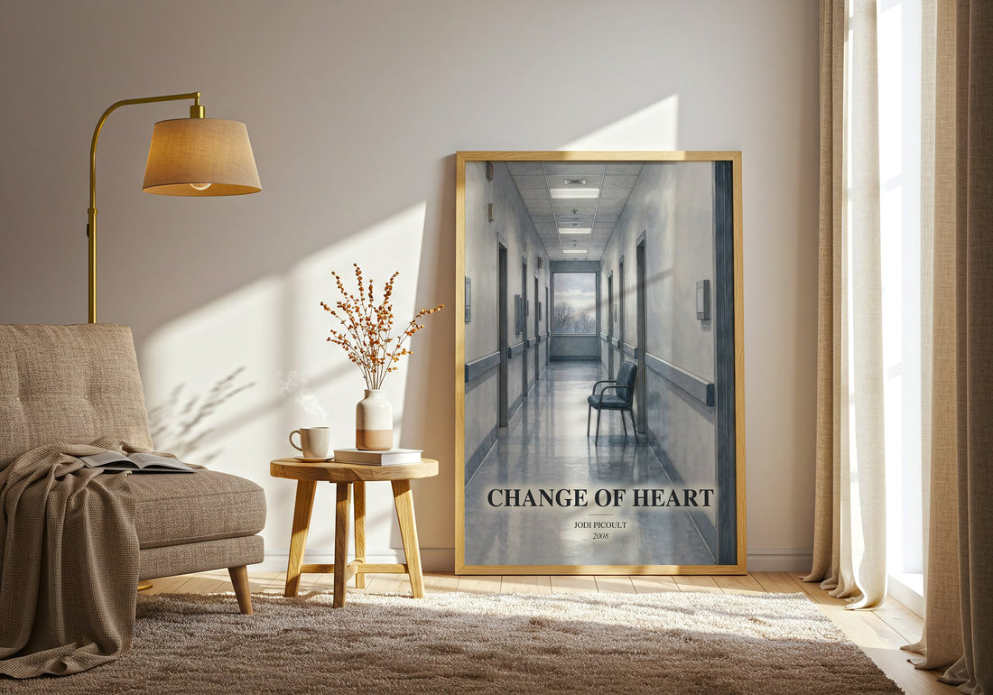 Change of Heart watercolour print in frame leaning in hallway – contemporary fiction wall art (mockup)