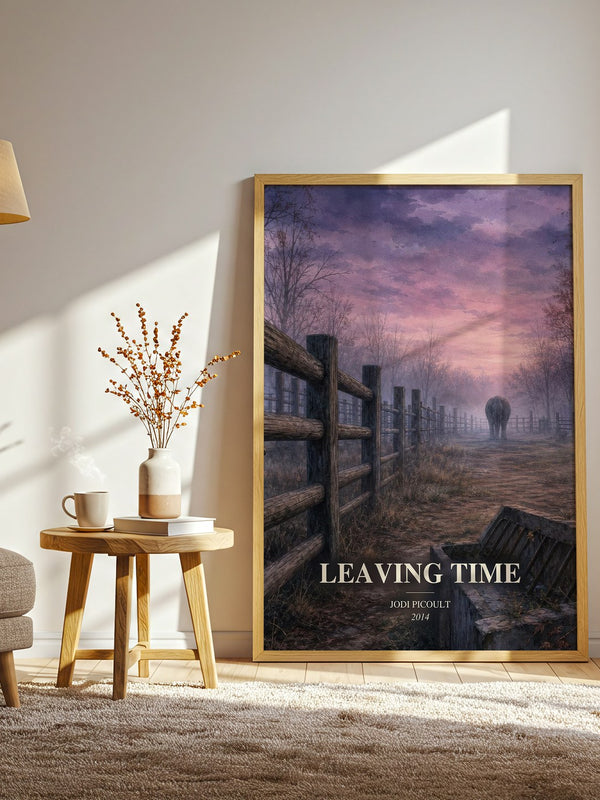 Leaving Time watercolour print in frame leaning in hallway – mystery wall art