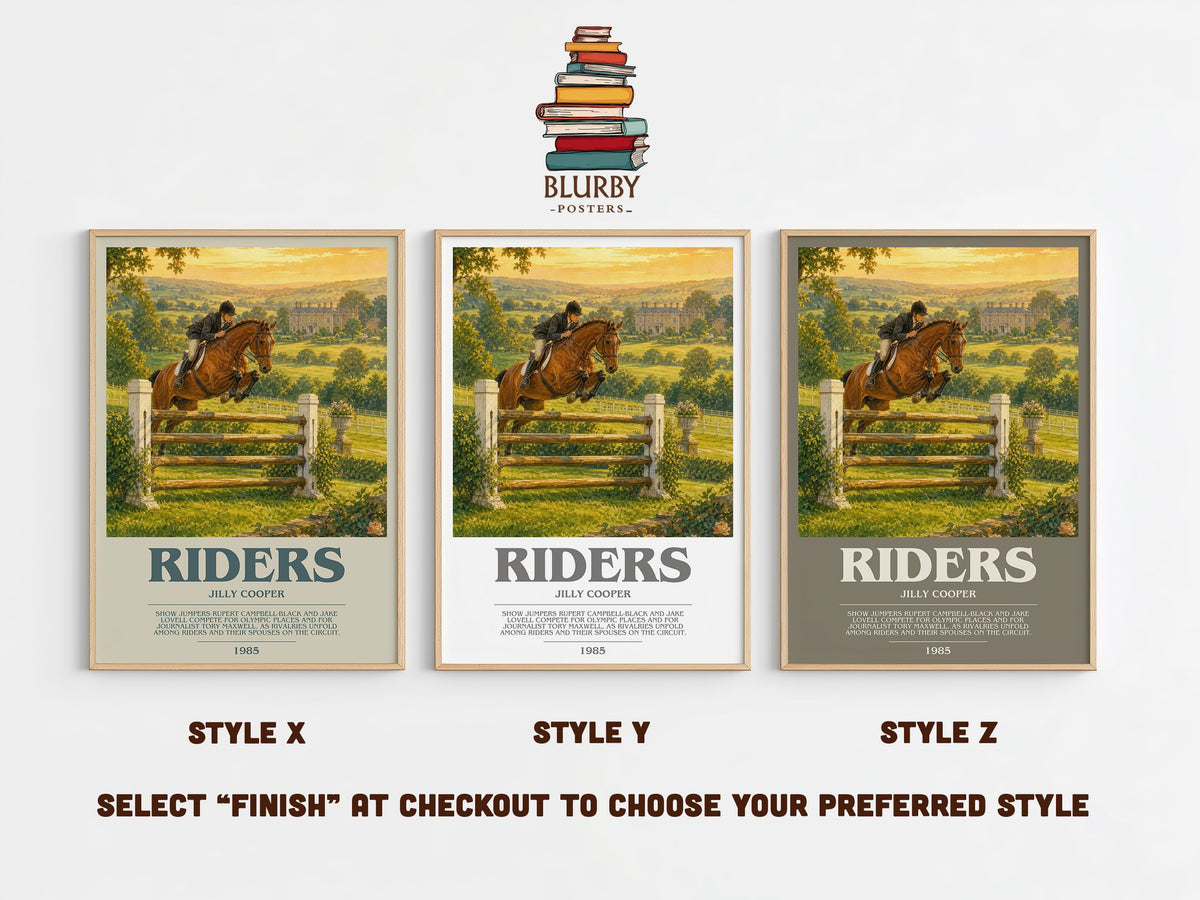 Riders bookish print in frame leaning in hallway – romance wall art (mockup)