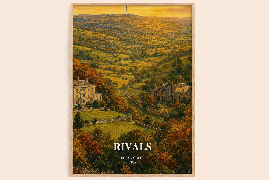 Rivals watercolour book poster by Jilly Cooper – framed literary art print