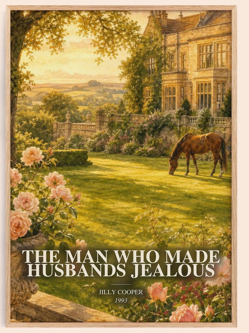 The Man Who Made Husbands Jealous watercolour book poster by Jilly Cooper – framed literary art print