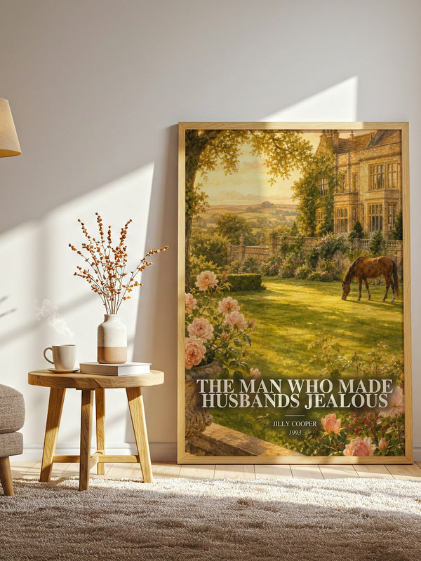 The Man Who Made Husbands Jealous watercolour print in frame leaning in hallway – romance wall art