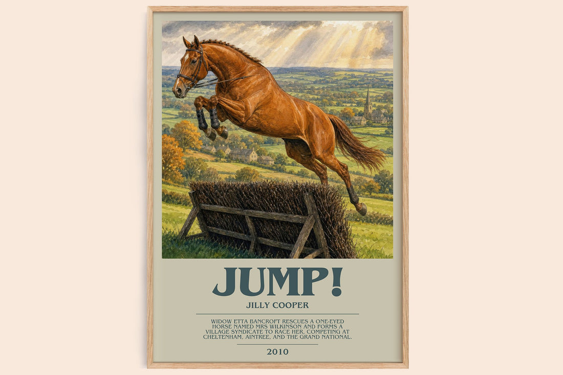 Jump! bookish book poster by Jilly Cooper – framed literary art print