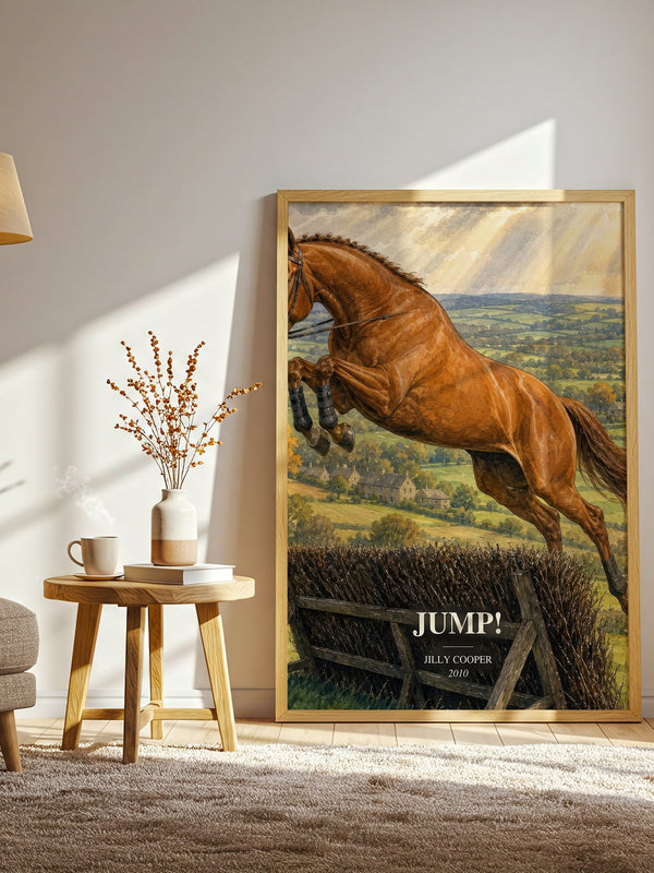 Jump! watercolour print in frame leaning in hallway – romance wall art