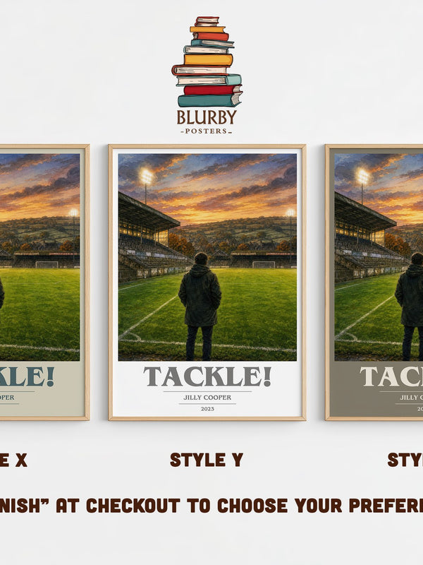 Tackle! book cover print in frame leaning in hallway – contemporary fiction wall art