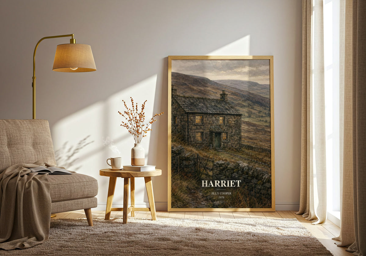 Harriet watercolour print in frame leaning in hallway – romance wall art (mockup)