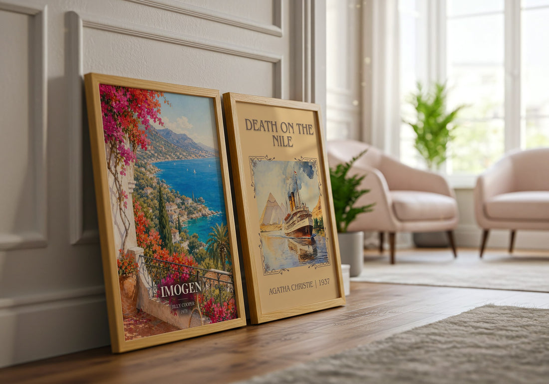 Imogen watercolour print framed by window – literary home decor