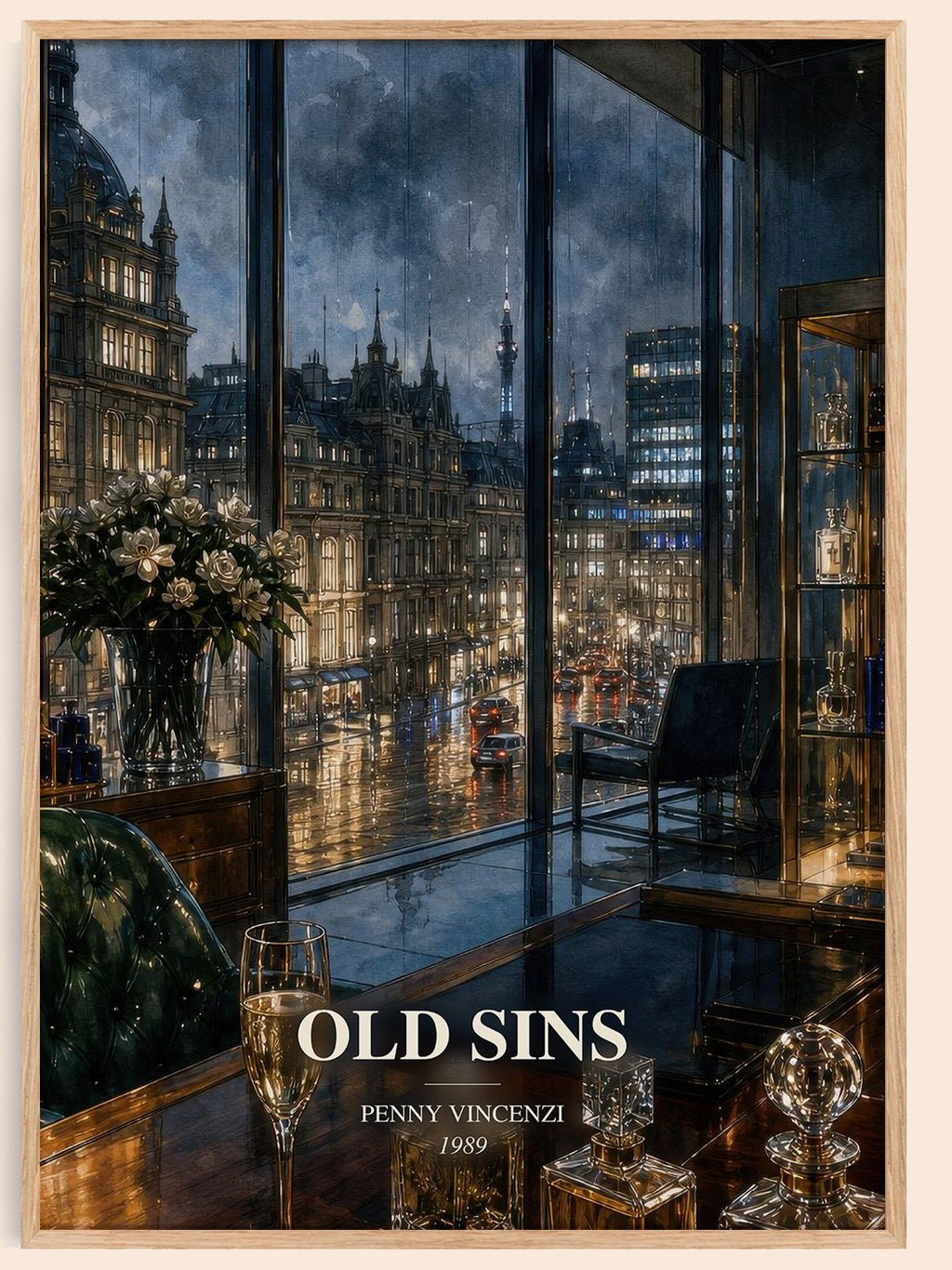 Old Sins watercolour book poster by Penny Vincenzi – framed literary art print