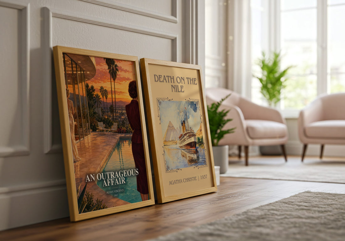 An Outrageous Affair watercolour print framed by window – literary home decor