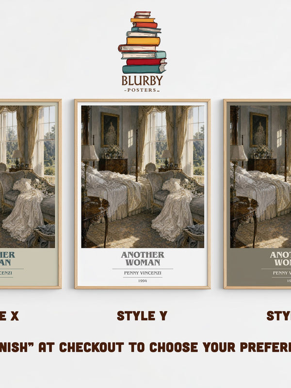 Another Woman book cover print in frame leaning in hallway – contemporary fiction wall art