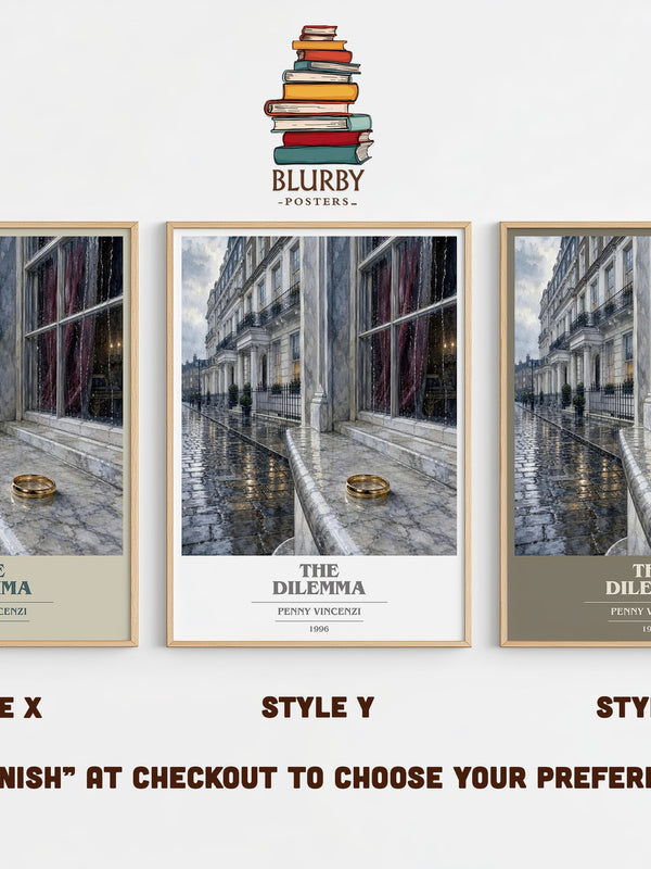 The Dilemma book cover print in frame leaning in hallway – contemporary fiction wall art