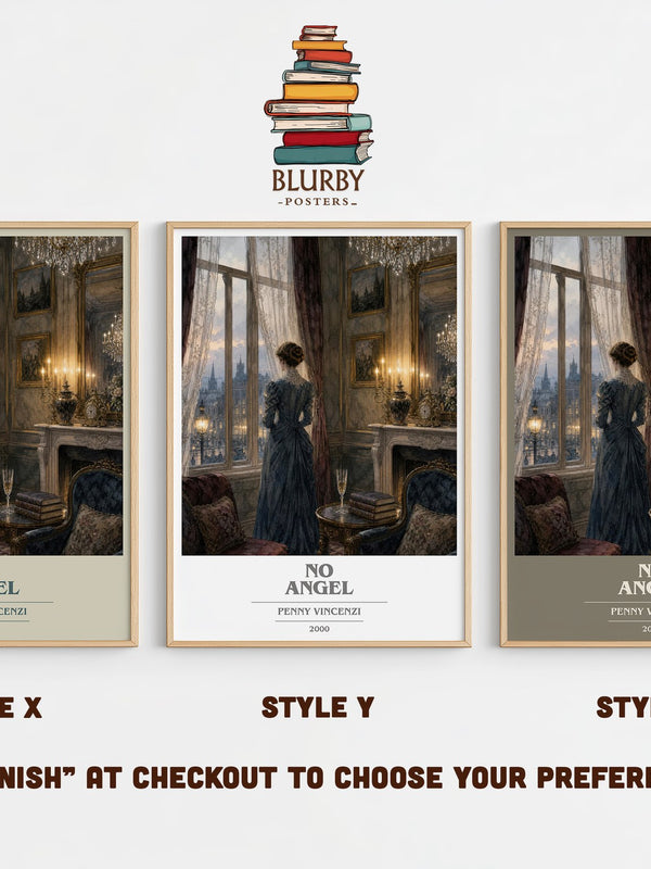 No Angel book cover print in frame leaning in hallway – contemporary fiction wall art