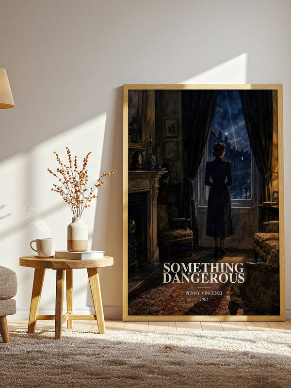 Something Dangerous watercolour print in frame leaning in hallway – contemporary fiction wall art