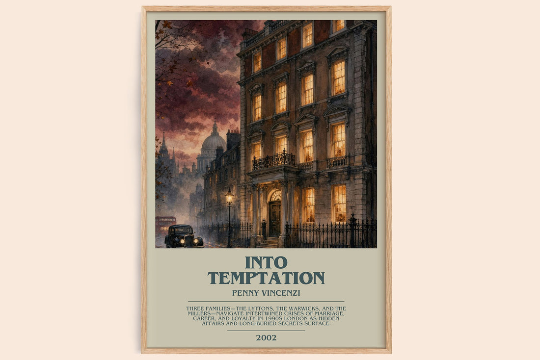 Into Temptation bookish book poster by Penny Vincenzi – framed literary art print
