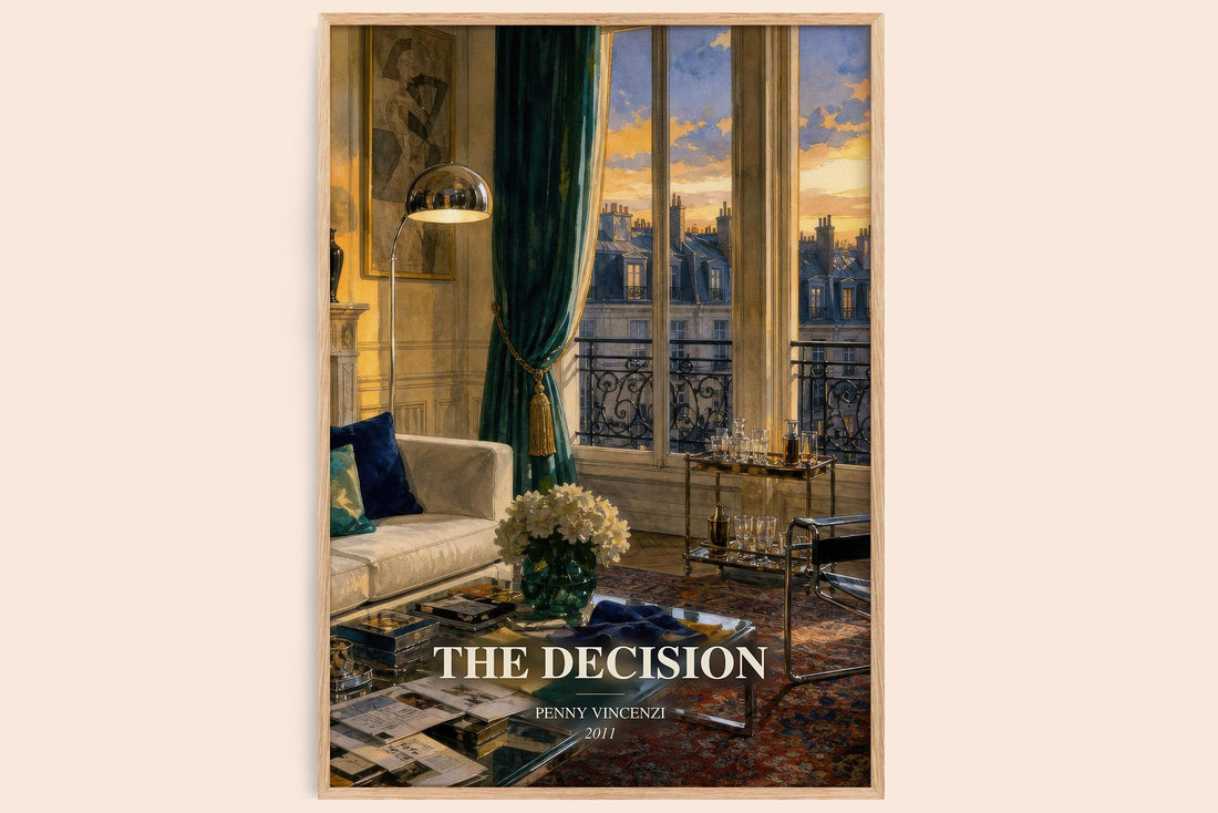The Decision watercolour book poster by Penny Vincenzi – framed literary art print