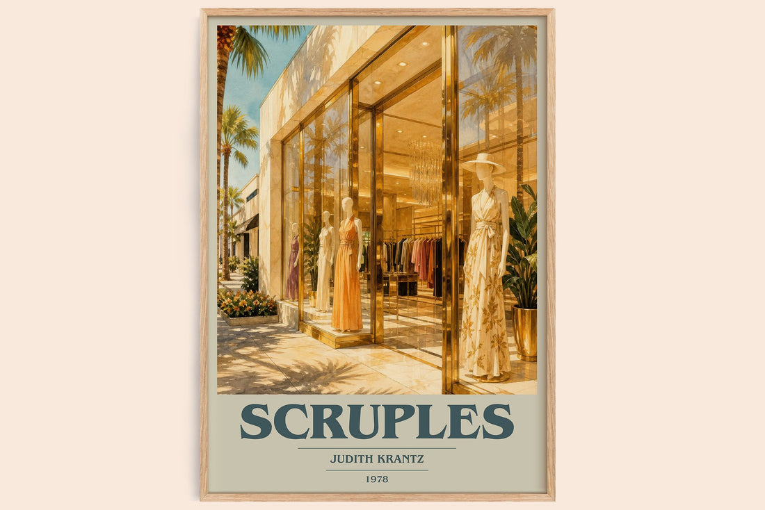 Scruples book cover book poster by Judith Krantz – framed literary art print