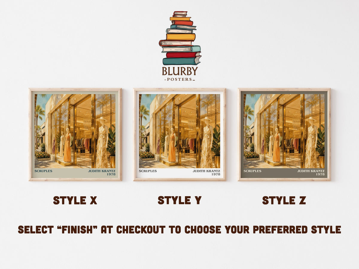 Scruples literary print in frame leaning in hallway – romance wall art (mockup)