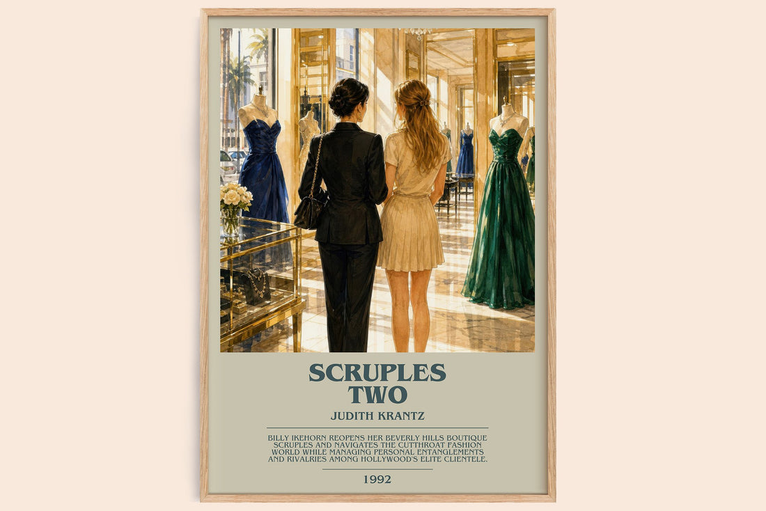 Scruples Two bookish book poster by Judith Krantz – framed literary art print
