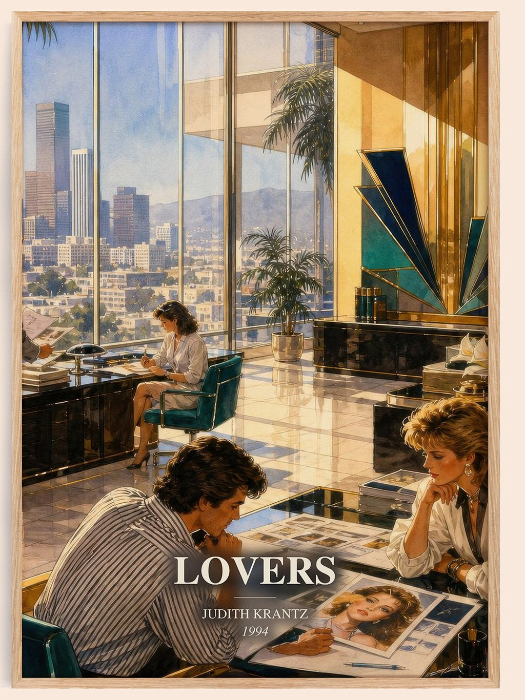 Lovers watercolour book poster by Judith Krantz – framed literary art print