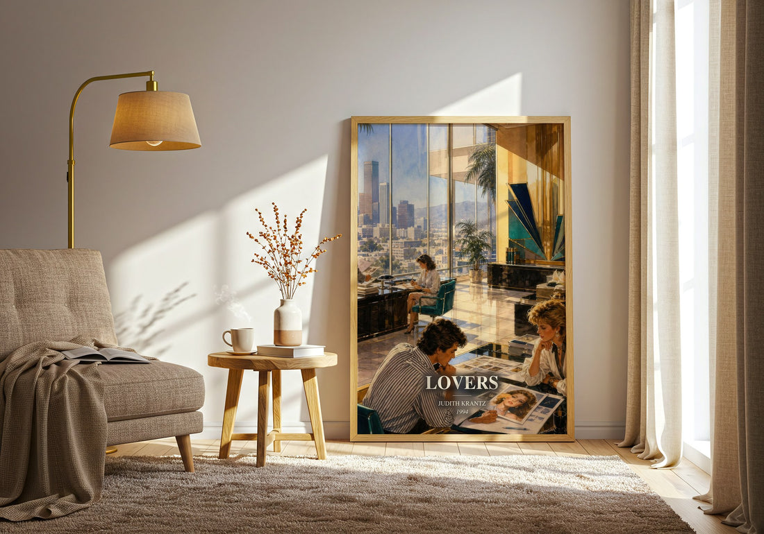 Lovers watercolour print in frame leaning in hallway – romance wall art (mockup)